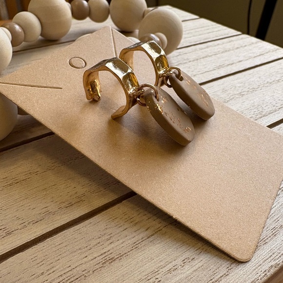 Handmade Gold Drop Earrings with Chunky Gold Hoops | Boho Statement Jewelry - Picture 4 of 6